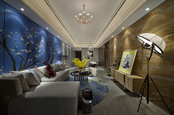 中式客厅木质电视背景墙装修效果图
