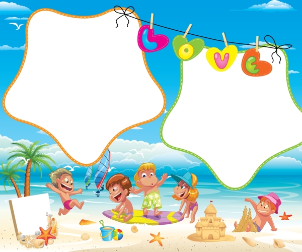 海滩儿童模板图片