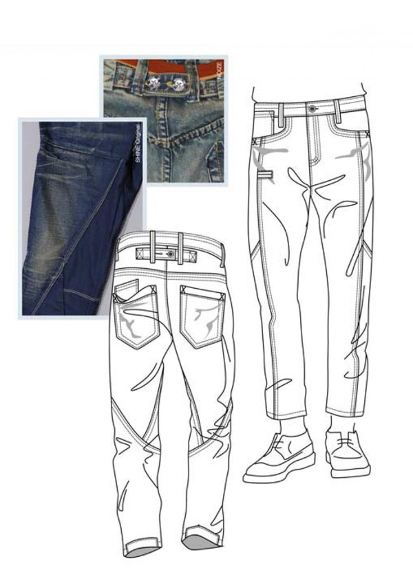 男款牛仔裤设计与实物对比图