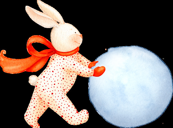 手绘兔子雪球装饰素材