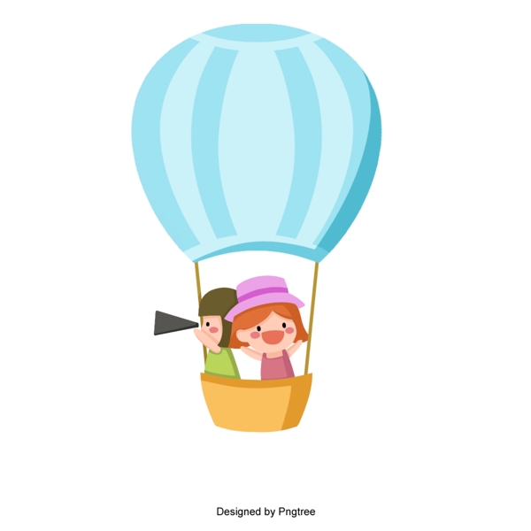 卡通乘坐热气球探索
