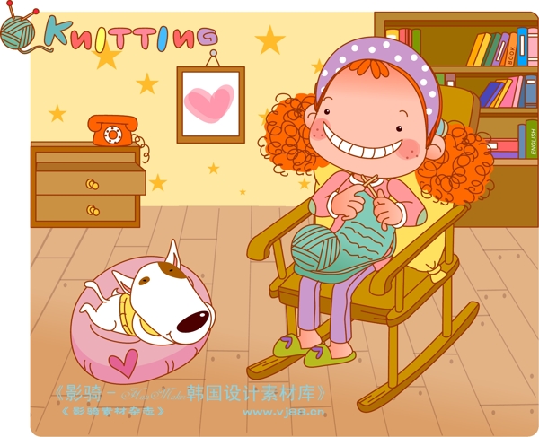 可爱胖女孩卡通漫画游玩生活矢量素材矢量图片HanMaker韩国设计素材库
