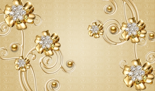 现代简约金色珠宝花朵背景墙