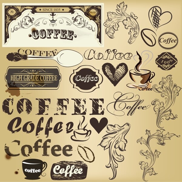 欧式古典花纹咖啡标签图片