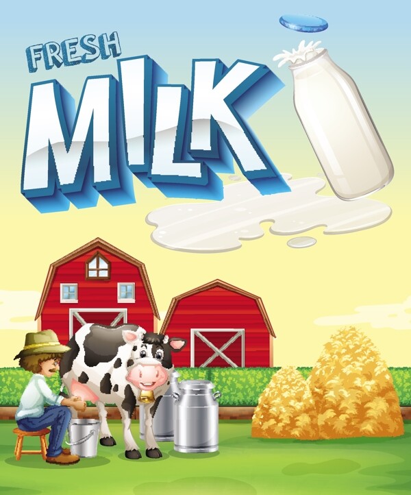 牛奶手绘卡通农场矢量素材