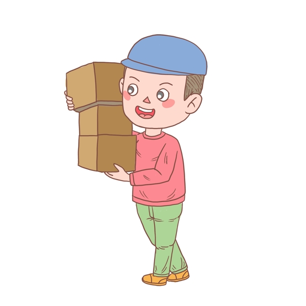 卡通手绘人物搬货员男孩
