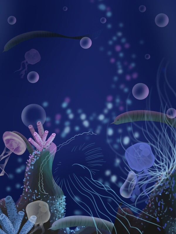 蓝色梦幻海底水母背景设计