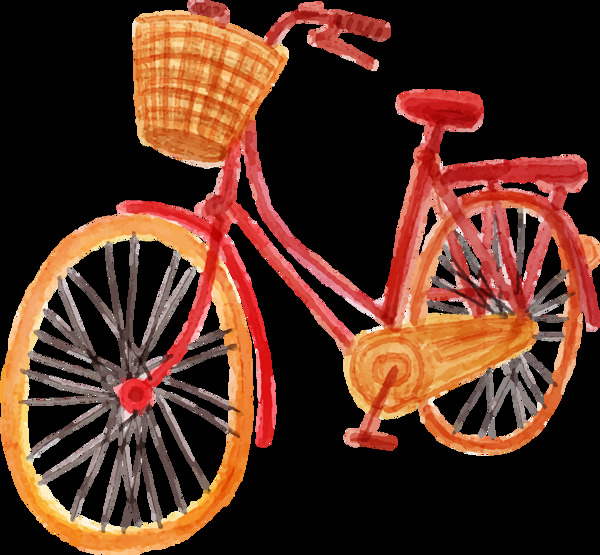 手绘红色单车插画免抠png透明图层素材