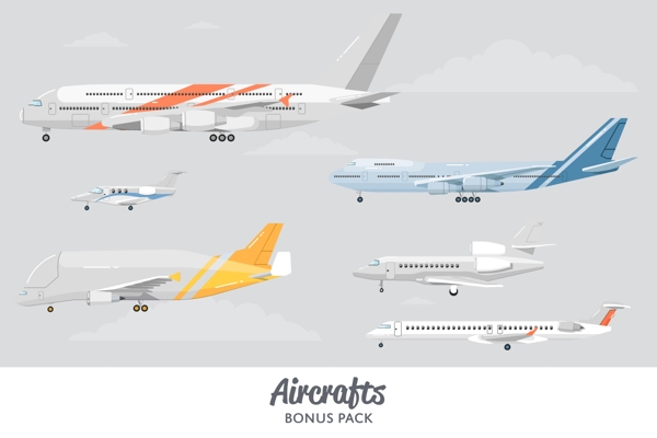 各种型号的飞机旅行矢量素材