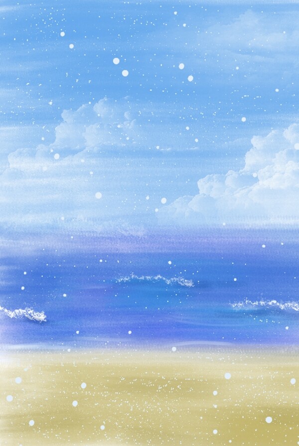 蓝天白云沙滩海边风景图