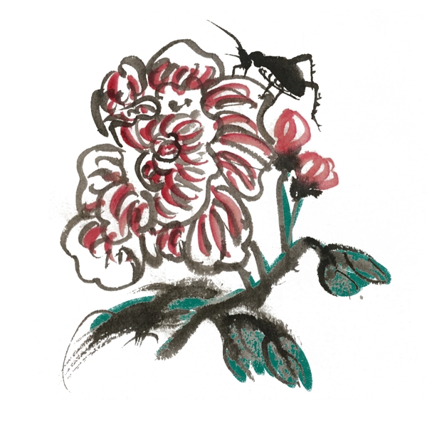 中国风水墨牡丹手绘装饰图案