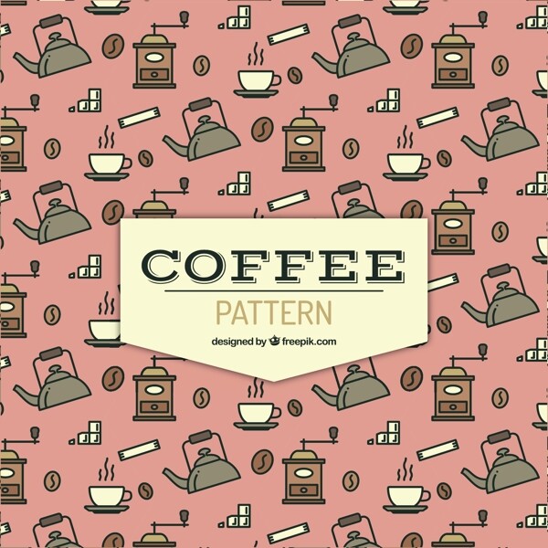 粉红色背景的平面咖啡图案