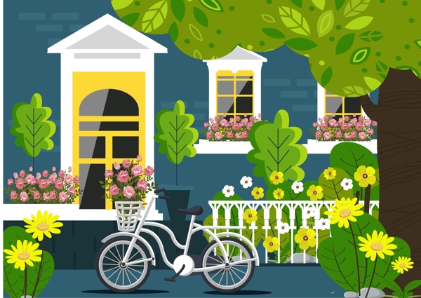 房屋花园单车风景图片