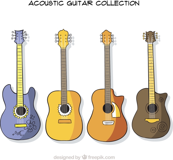 不同设计的四吉他收藏