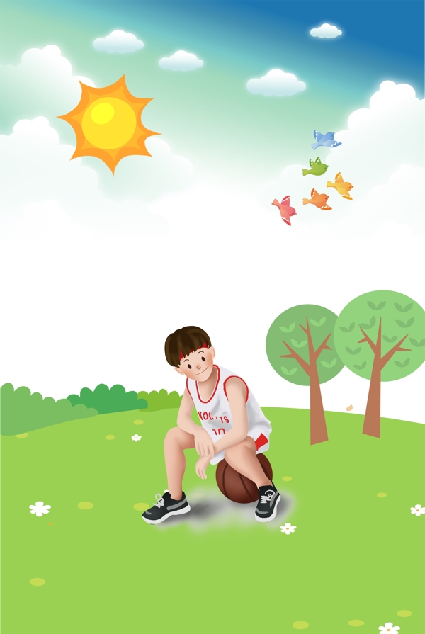彩色篮球运动插画背景