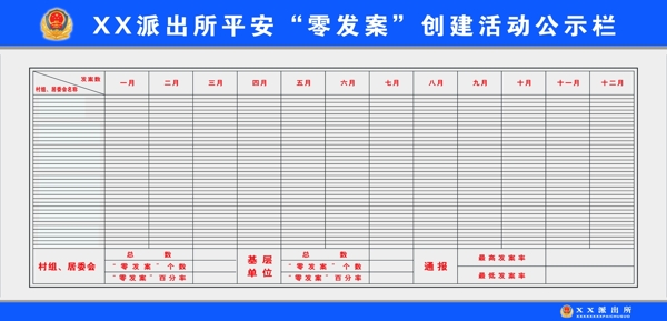 派出所零发案创建活动公示栏