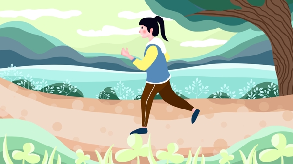 运动健身之跑步的少女插画