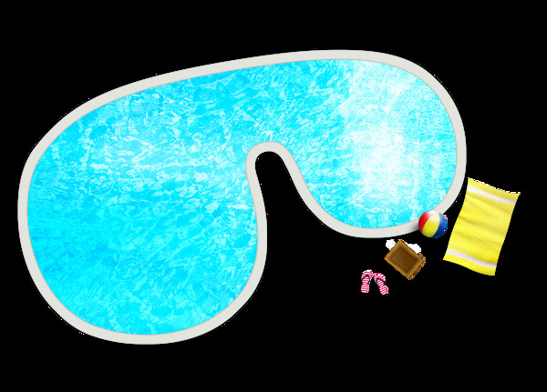 卡通蓝色泳池旅游季png元素