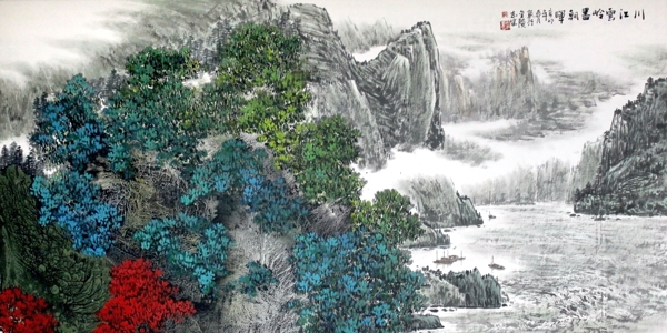手绘彩绘树木树叶雪景装饰画