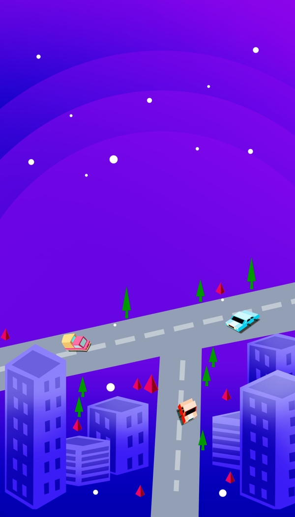紫色手绘交通车辆背景素材