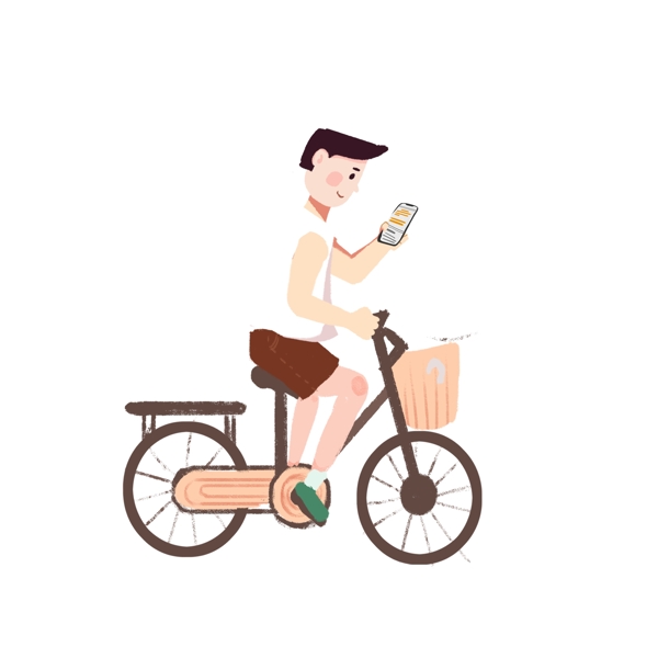 一边骑自行车一边玩手机的男孩