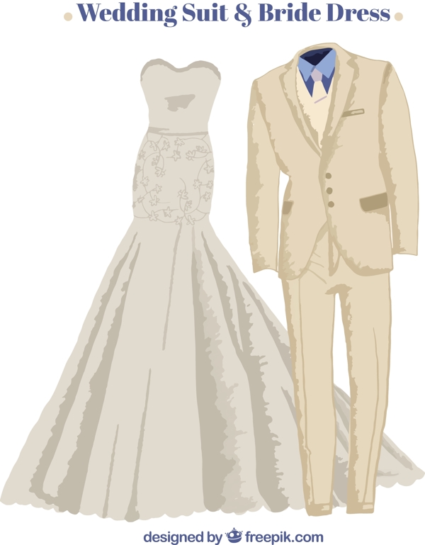 手绘婚纱礼服和新娘礼服