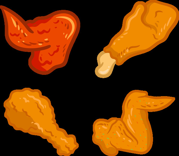 橙色炸鸡鸡腿鸡翅免抠png透明图层素材
