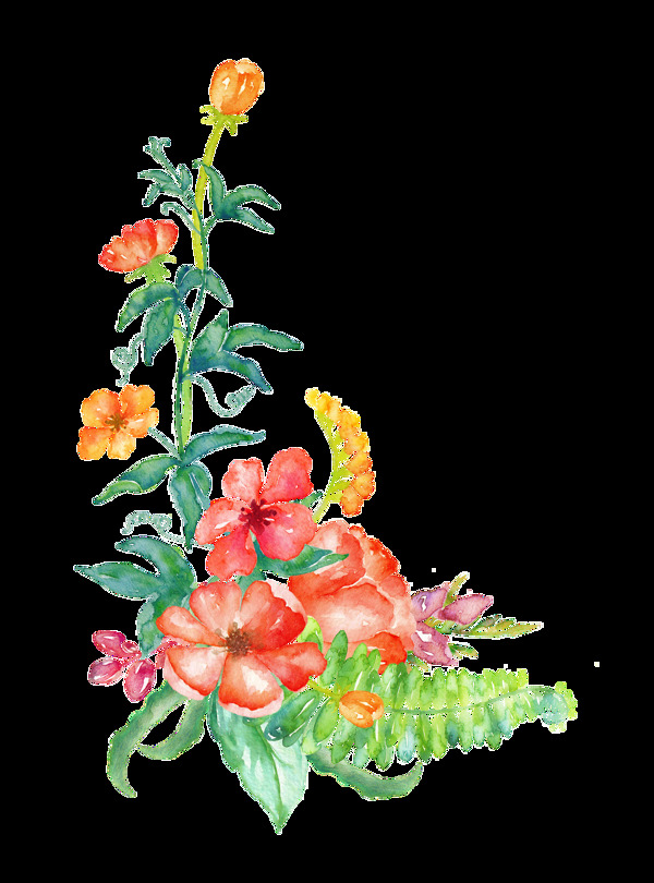 盛开多彩花卉卡通透明装饰素材