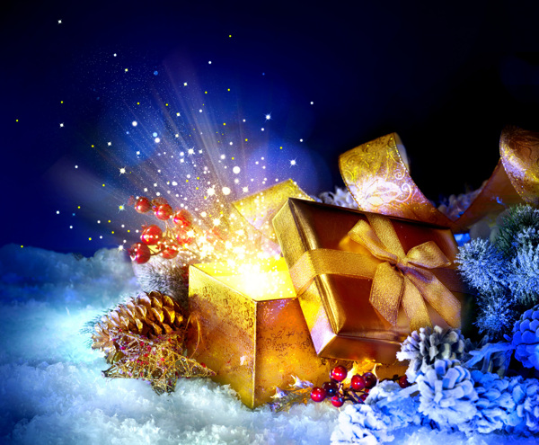 梦幻金色礼物盒背景图片