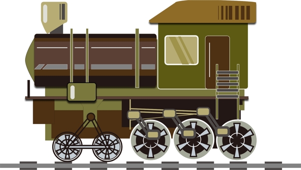 棕绿色蒸汽火车插画