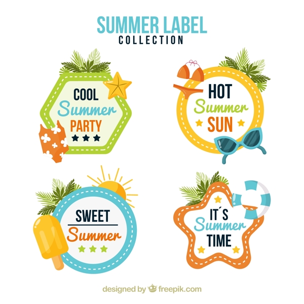 4款彩色夏季假期标签矢量素材