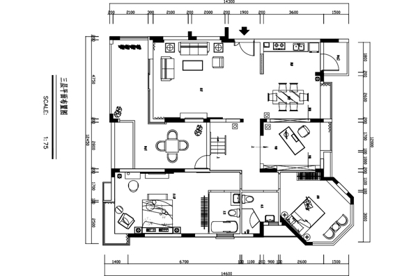 新中式两居室内设计平面布置图