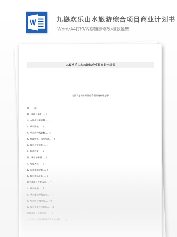 山水旅游综合项目商业计划word文档模板