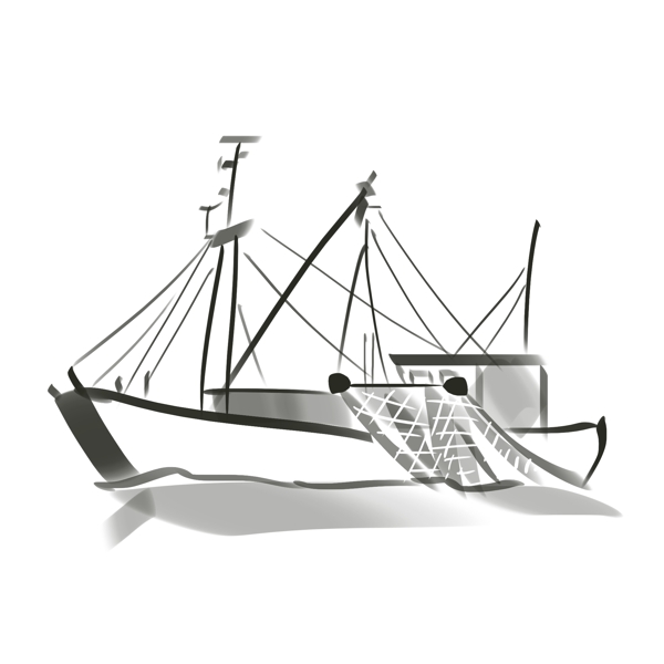 水墨航行的渔船插画