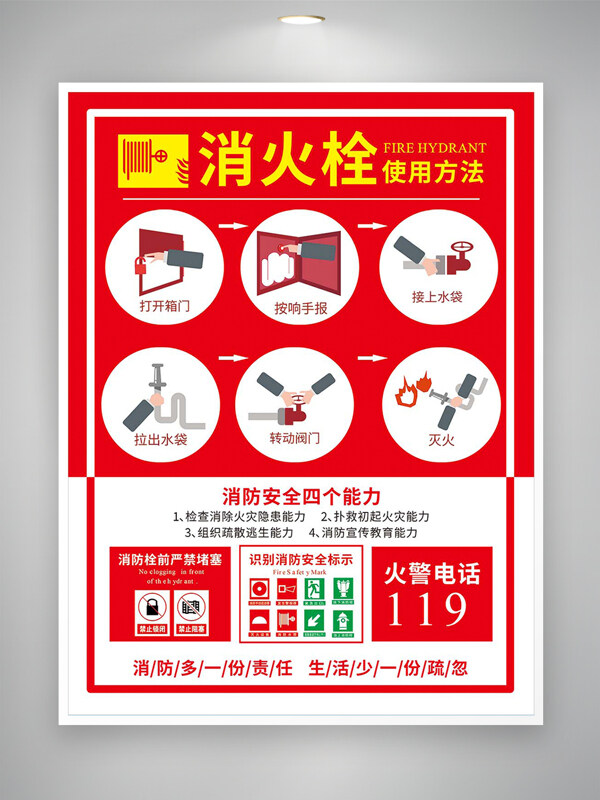 消防栓使用方法宣传安全公益海报