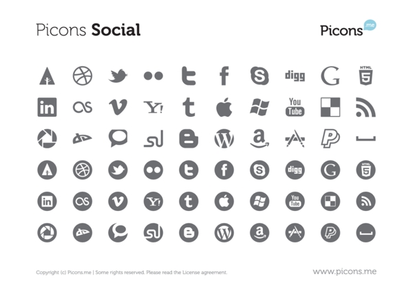 60picons社会媒体图标矢量包