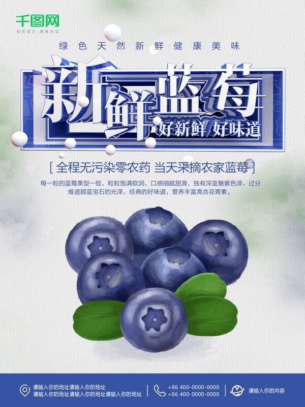 C4D简约大气新鲜蓝莓水果店促销海报