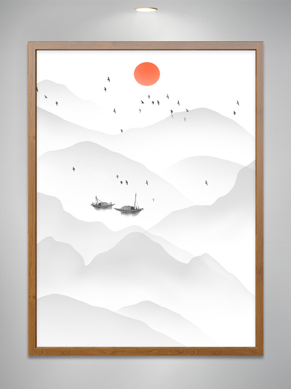 简约中国风水墨山水画插画