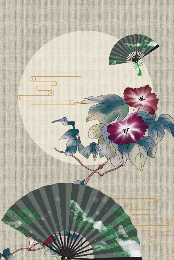古风中式工笔画古典花卉中国风背景