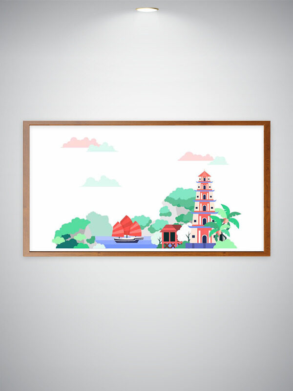 简约创意手绘传统东方塔楼简笔画插画