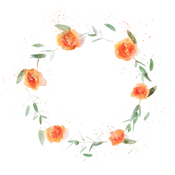 手绘圆形植物花卉边框元素
