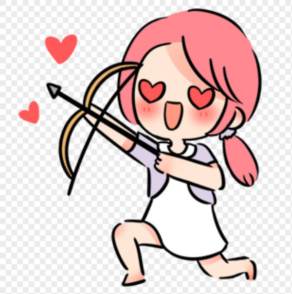 手绘粉色卡通小美女射丘比特爱心箭传达爱意