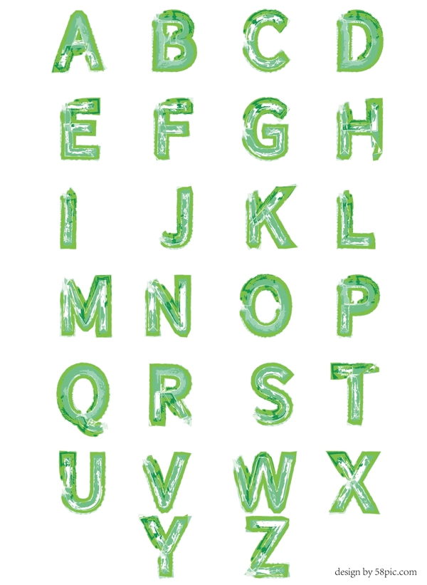 二十六英文字母绿色水彩艺术字体