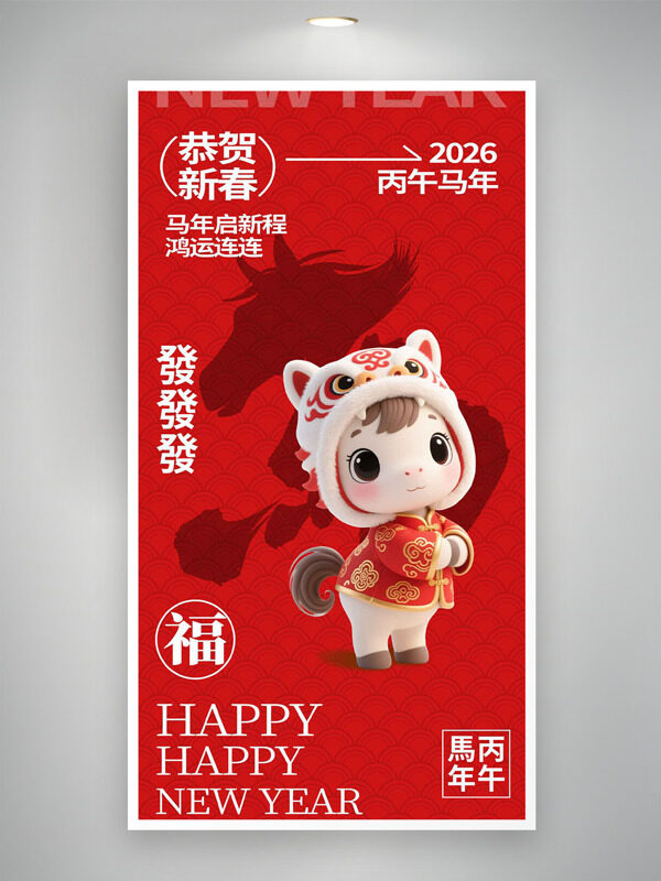 恭贺新春马年启新程鸿运连连节日海报