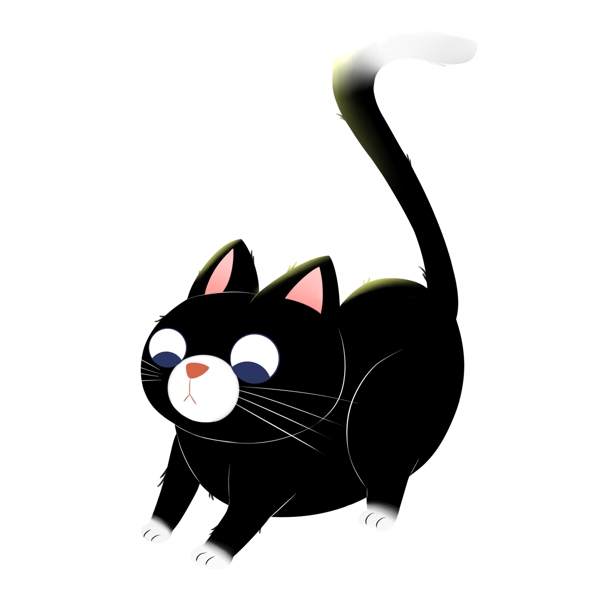卡通手绘一只黑猫动物设计