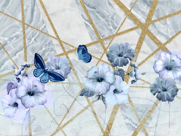 北欧几何简约时尚花朵背景墙