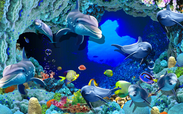海洋动物卡通背景海报素材图片