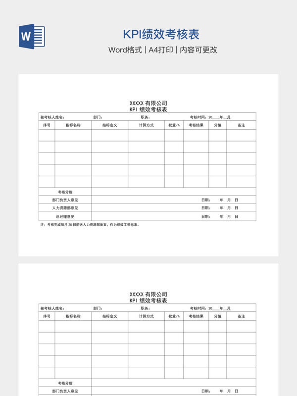 KPI绩效考核表