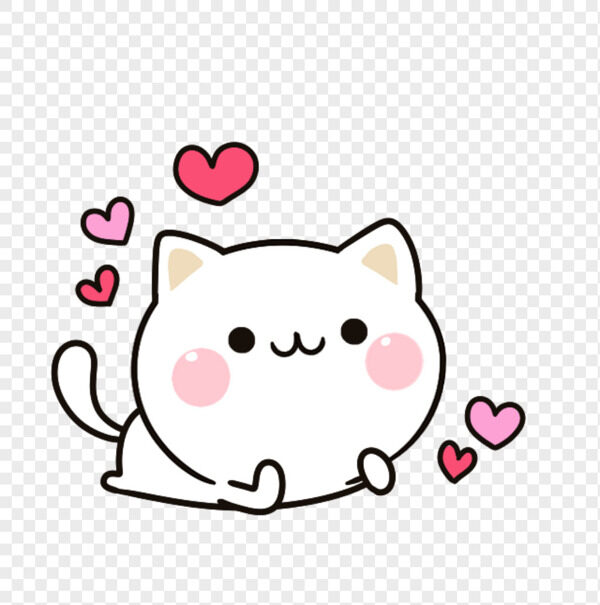 手绘卡通白色大脸猫咪趴地上开心到冒爱心泡泡