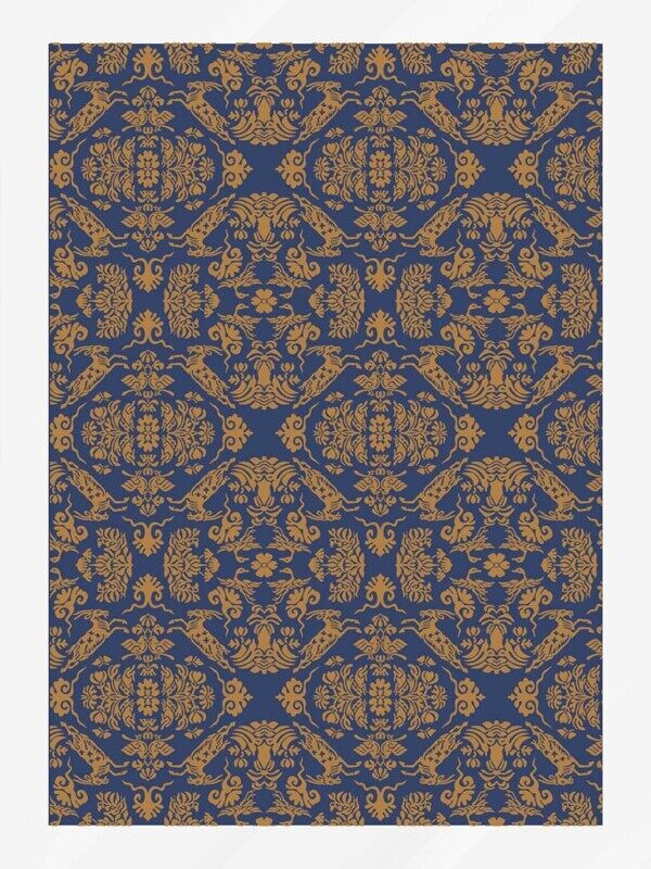 蓝金色宫廷风欧式花纹造型背景墙设计